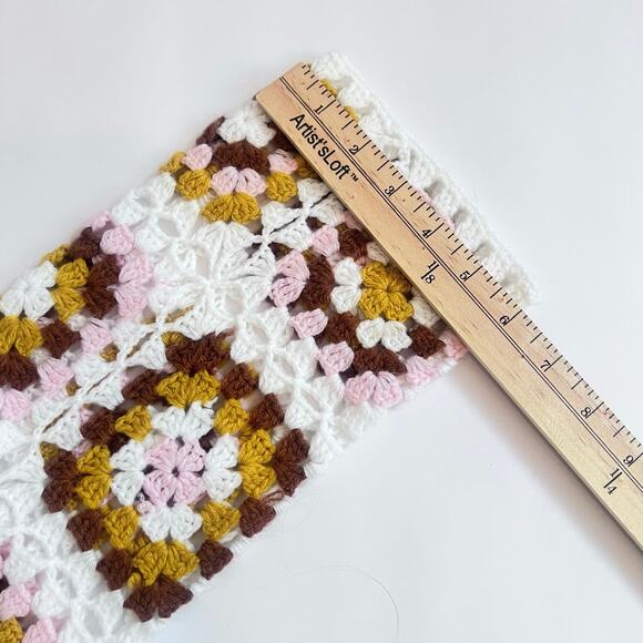 PINK LILY V-NECK RANDOM MIXED COLOR CROCHET SQUARE PATTERN BELL SLEEVE SWEATER - Picture 9 of 12